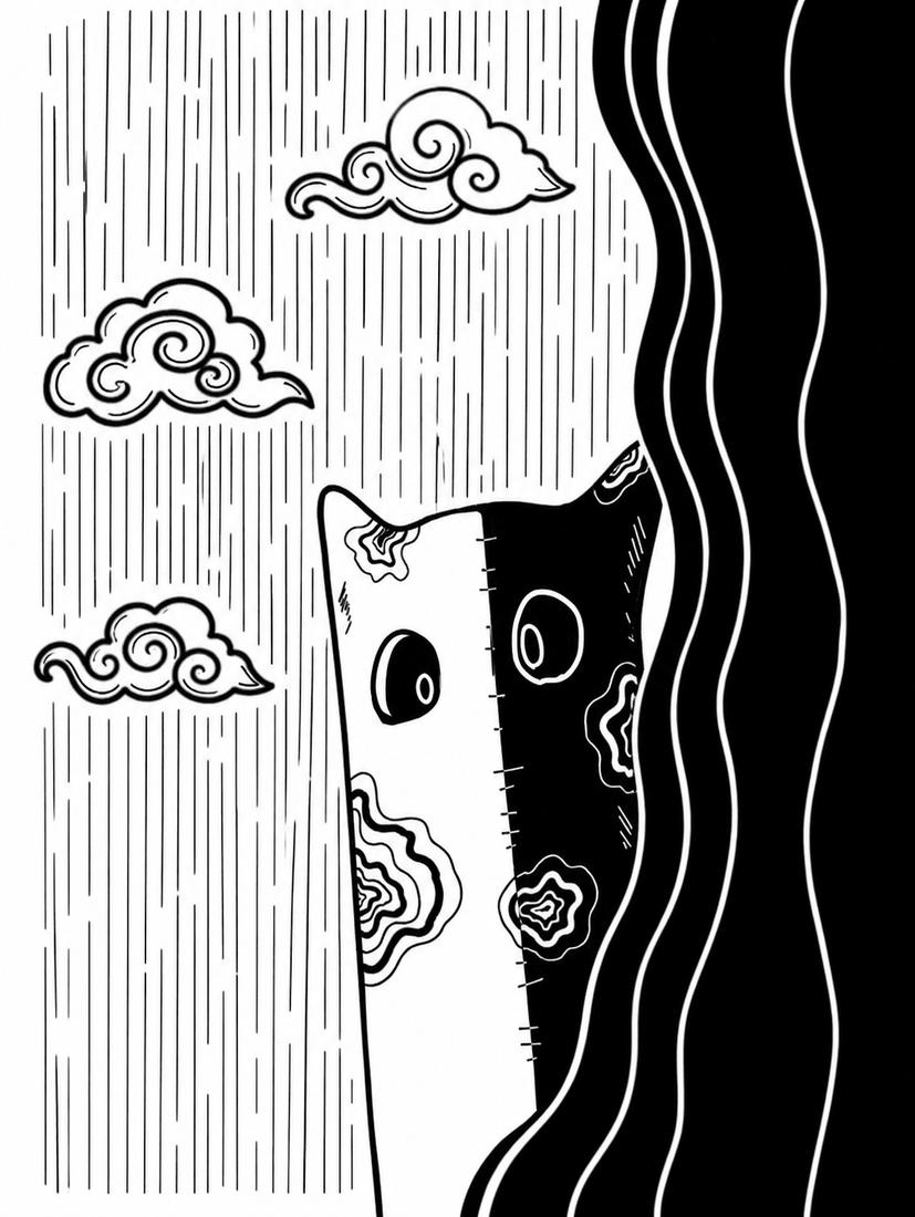 INKWISP peeking out from a curtain of hand-drawn darkness