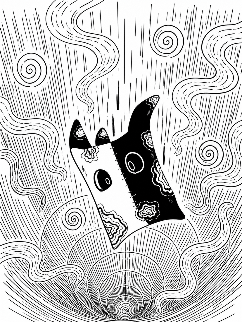 INKWISP falling through hand-drawn pencil tunnels of echoing smoke